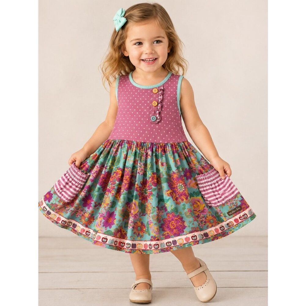Matilda Jane Girls Size 2 Floral Patchwork Tank Dress Pockets Boutique Twirl